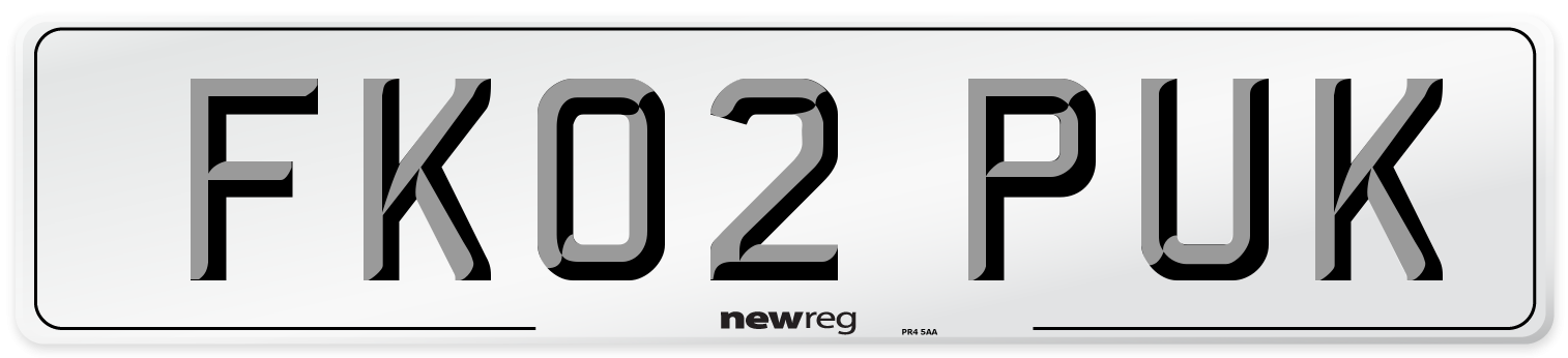 FK02 PUK Number Plate from New Reg